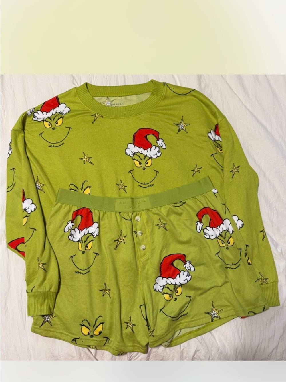 American Eagle Green Grinch Holiday Pajama Set - Size Large New Without Tags